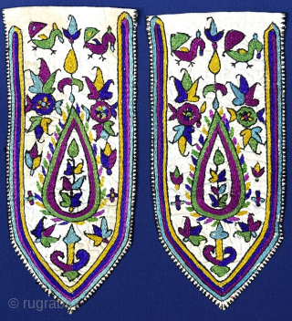 Antique Afghanistan Zoroastrian ethnic silk embroidered women wedding sets. Circa - 1900 or earlier. Size - belt : 8.5'' x 3.5'' - ''22 cm x 9.5 cm'' X 14'' x 3.5'' -  ...