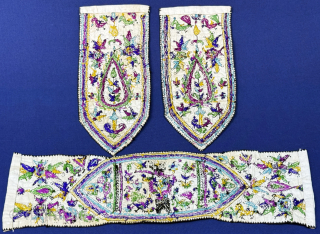 Antique Afghanistan Zoroastrian ethnic silk embroidered women wedding sets. Circa - 1900 or earlier. Size - belt : 8.5'' x 3.5'' - ''22 cm x 9.5 cm'' X 14'' x 3.5'' -  ...