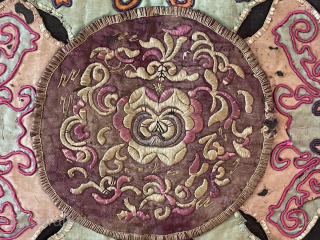 Chinese Antique Silk Embroidery on Various Fabric with Traditional Motifs Hanging Decorat on Center part made Seperatly and placed in center. it's all still very good condition. Size - ''40 cm x  ...