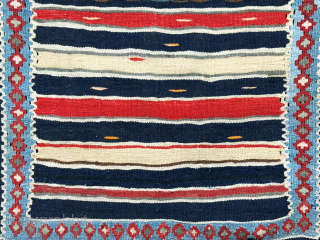 East Turkey Kurdish mini cradle kilim. They cover sleeping baby cradles with such mini kilim. İt is all wool on cotton with minimalist design. It has been carefully used for some time ...