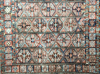 Caucasus antique verneh kilim. Very fine wool extra weft weave on cotton foundation. Natural colors from vegetable dyes of madder red and indigo blue along with some yellows. Circa - 1900 or  ...