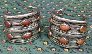 Turkmen - Ersary antique silver bracelets. Circa - 1900 or earlier. It has great patina from use and survived in respectful dowries to the present days. Fairly in good condition. Collectible bracelets. ...
