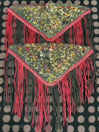 Turkmen pair of silk embroidered tassels hanging. It is in good condition. Size : 7.5'' x 7.5'' - ''20 cm x 19 cm'' turkmansilver@gmail.com.