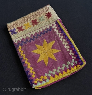 Antique Uzbekistan Silk Embroidered Small Double-Sided Pouch All Natural Dys.Size - ''15 cm x 11 cm'' turkmansilver@gmail.com                