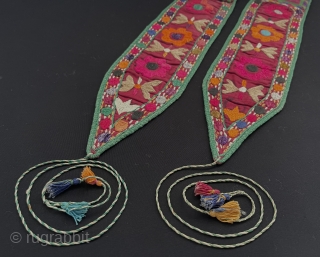 A pair of Antique Uzbekistan Silk Embroidered Costume Accessories & Armband Circa - 1900 Size - ''48 cm x 10 cm'' turkmansilver@gmail.com           