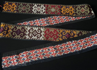 Uzbekistan Lakai silk cross stitch embroidered long band. A fine cross stitch embroidery used with different designs. It must be used for ceremonial use and decoration otherwise it would not survive in  ...
