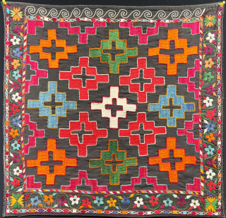 Tajikistan Lakai Silk Embroidered Aina Khalta & Mirror Cover. İt is fine chain stithed embroidery on cotton. Natural colors and great condition. Lined with printed Russian cotton. Size - ''65 cm x  ...
