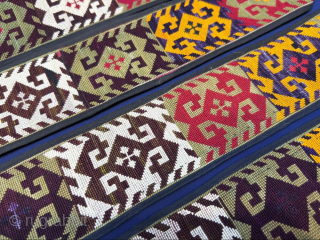 Uzbekistan Lakai silk cross stitch embroidered long band. It has Russian printed cotton backing. It is in good condition. Size - ''205 cm x 8 cm'' turkmansilver@gmail.com.      