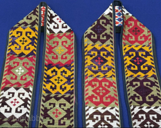 Uzbekistan Lakai silk cross stitch embroidered long band. It has Russian printed cotton backing. It is in good condition. Size - ''205 cm x 8 cm'' turkmansilver@gmail.com.      