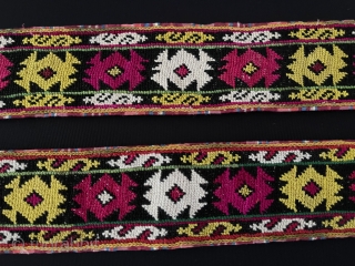 Uzbekistan Pair of Antique Lakai Embroidered Cross Stitch All fine silk cross stitch work on cotton. All beautifull colors.Size - ''57 cm x 6 cm'' - ''49 cm x 6 cm'' Thank  ...