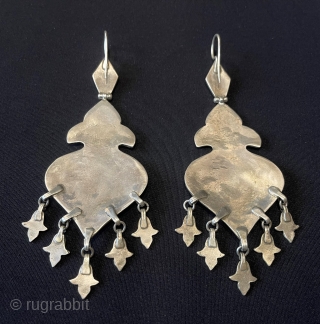 Central-Asin A pair of Uzbek - Bukhora Traditional Silver Enameld Wedding Earrings.Great Condition! Size - ''15.5 cm x 5 cm'' - Weight : 71 gr Thank you for visiting my Rugrabbit store. 