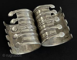 Antique Pair of Turkmen Tribal Silver Cuff Bracelets Arm Band Circa - 1900 Great Condition ! Size - ''6.8 cm x 6.5 cm'' - İnnir Circumference : 15.5 cm - Weight :  ...