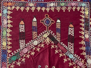 Tajikistan Silk Embroidered Prayer Suzani with Talisman Writting Floral Motifs. Couple Little Stain but Good Condition. Size - ''112 cm x 65 cm'' turkmansilver@gmail.com
         