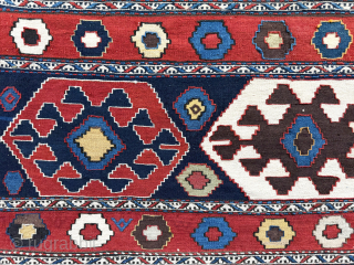 Antique Caucasus Azerbaijan Tribal bedding bag kilim side panel. Very saturated natural colors. Size - 41.5'' x 21'' - ''105 cm x 53 cm'' turkmansilver@gmail.com.        