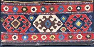 Antique Caucasus Azerbaijan Tribal bedding bag kilim side panel. Very saturated natural colors. Size - 41.5'' x 21'' - ''105 cm x 53 cm'' turkmansilver@gmail.com.        