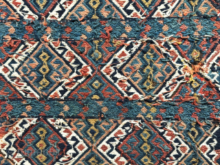 Azerbaijan Shahsavan Sumak extra weave bag face. Natural colors from vegetable dyes. Fairly in good condition. Size - 17.5'' x 19'' - ''44 cm x 48 cm'' turkmansilver@gmail.com.     