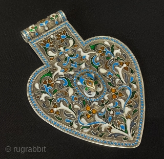 Antique Bukhora Tribal Silver Enameld Pendant - Asyk Great Condition Circa - 1900s Size - ''17 cm x 12 cm'' - Weight : 161 gr. Thank you for visiting my Rugrabbit store. 