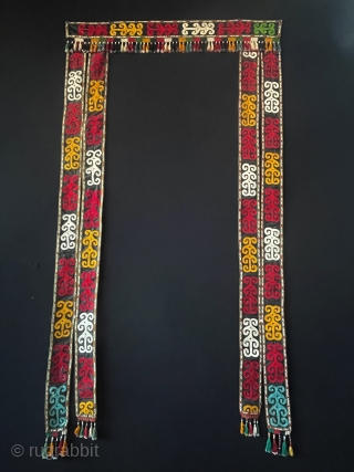 Uzbekistan Lakai Tribal Silk Embroidered Door Frame Very Fine Condition. They hang it on the bride and groom's door in Uzbek weddings made on very good workmanship. Size - ''111 cm x  ...