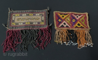 Antique A set of Turkmen Silk Embroidered Talisman Amulet Hanging Decor. Size -
# 15 cm x 16 cm - # 13 cm x 14 cm. turkmansilver@gmail.com.       