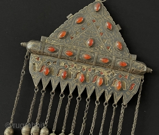 Antique Turkmen Tekke Tribe Silver Amulet Tumar Necklace Gilded with Carnelian. Circa - 1900 Size - ''26 cm x 23 cm'' - Weight : 494 gr. turkmansilver@gmail.com      