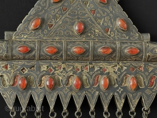 Antique Turkmen Tekke Tribe Silver Amulet Tumar Necklace Gilded with Carnelian. Circa - 1900 Size - ''26 cm x 23 cm'' - Weight : 494 gr. turkmansilver@gmail.com      