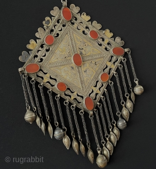 Antique Turkmen Traditional Silver Gonchuk Necklace Fire Gilded with Carnelian. Circa - 1900 Size - ''28.5 cm x 20 cm'' - Weight : 286 gr. turkmansilver@gmail.com       