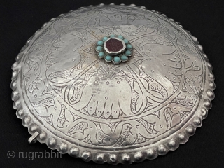 Antique Afghanistan Tribal Talismanic Silver Belt Buckle Gemstone & Turquoise. Original Afghan Art Jewelry Collector. Great Condition! Size - ''14 cm x 14 cm'' - Circumference : 44 cm - Weight :  ...