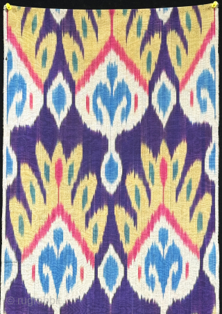 Tajikistan silk adras ikat fragment. Saturated natural colors form vegetable dyes. Size : 49.5'' x 14.5'' - ''125 cm x 37 cm'' turkmansilver@gmail.com.