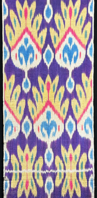 Tajikistan silk adras ikat fragment. Saturated natural colors form vegetable dyes. Size : 49.5'' x 14.5'' - ''125 cm x 37 cm'' turkmansilver@gmail.com.