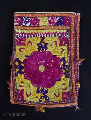Afghanistan Tribal Silk Embroidered Double-Sided Little Pouch & Small Bag All Natural Colors. Size - ''19.5 cm x 14 cm''             