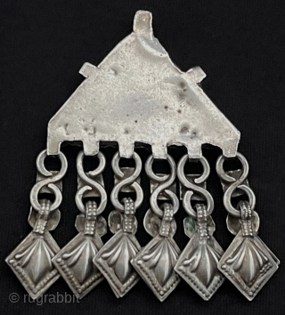 Antique Uzbekistan Tribal Silver Pendant with Coral & Silver Tassels Fire Gilded Circa - 1900s Size - ''6.5 cm x 4 cm'' - Weight : 19 gr. turkmansilver@gmail.com     