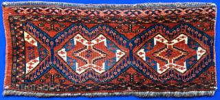 Central Asian Ersary Tribal wool torba fragment with ikat design. Fine weave with natural high altitude wool. Size : 30.5'' x 13'' - ''78 cm x 33 cm'' turkmansilver@gmail.com.    