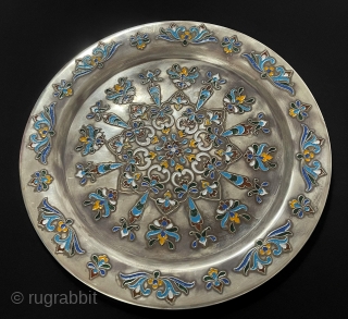 Antique Bukhora Tribal Silver Enameld Collector Tray All Silver Handcrafted Great Condition. Circa - 1900s Size - ''27 cm x 27 cm'' - Circumference : 86 cm - Weight : 542 gr. 