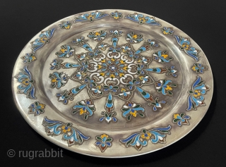 Antique Bukhora Tribal Silver Enameld Collector Tray All Silver Handcrafted Great Condition. Circa - 1900s Size - ''27 cm x 27 cm'' - Circumference : 86 cm - Weight : 542 gr. 