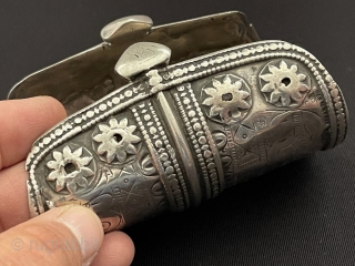 Antique Afghanistan - Olam Tribal Silver Talisman Cuff Bracelet Arm band Circa - 1900s Excellent Condition ! Size - ''9.5 cm x 6.5 cm'' - İnnir circumference : 16 cm - Weight  ...