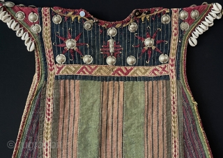 Antique Turkmen silk Embroidered Child Costume with Silver Beads & Cowrie Shells. Nomadic Turkmen Ceremonial Children Costume Size - ''50 cm x 53 cm'' turkmansilver@gmail.com        