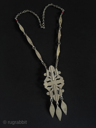Ethnic Turkmen Tekke Tribe Silver Necklace Gold Washed with Gemstone. Circa - 1930 Size - Height with chain : 42 cm - Height : 14 cm - Width : 5 cm -  ...