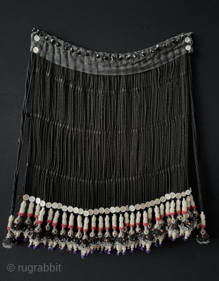 Antique Uzbekistan Tribal Hair Decoration & Wall Hangind Decoration with Silver & Coral. It is Decorated with Silver, Coral & Glass Beads and Pearl Handmade Buttons. Size - ''50 cm x 48  ...