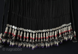 Antique Uzbekistan Tribal Hair Decoration & Wall Hangind Decoration with Silver & Coral. It is Decorated with Silver, Coral & Glass Beads and Pearl Handmade Buttons. Size - ''50 cm x 48  ...