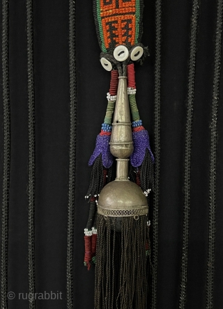 Antique Uzbekistan Tribal Silk Embroidered Wall Hanging Decorative with Silver & Glasses. Size - ''85 cm x 24 cm''              