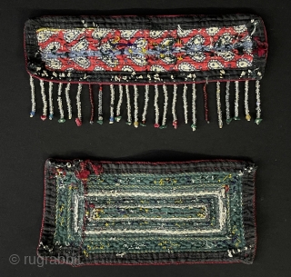 Antique Turkmen Silk Embroidered Hanging Decoraive with Beads. Size - # 1 - 21 cm x 5.5 cm - Beads : 3.5 cm - # 2 - ''19 cm x 9 cm''  ...