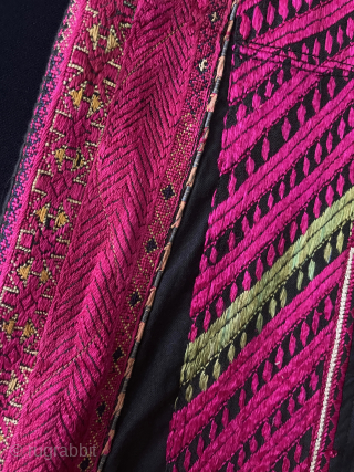 Pakistan Swat Valley Tribal Silk Embroidered Women Dress. Couching embroidery floss silk embroidery on plain black cotton. Size - Height : 117 cm x Arm to Arm : 160 cm x Armpit  ...