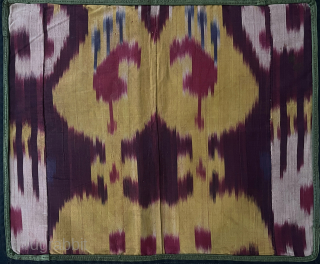 Antique Kyrgyzystan Silk Embroidered Aina Khalta & Mirror Cover with İkat and Zoomorphic Motifs. It is in good condition. It has a cotton ikat backing. Size - ''60 cm x 56 cm''  ...