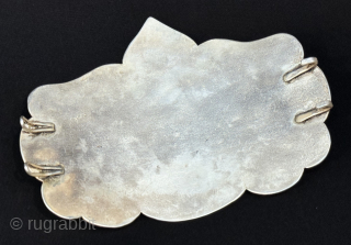 Kazakhstan ceremonial silver belt buckle. A nice hand made silver belt buckle with gilded background. It has great patina. Traditional spotted Kazak design. Survived in great condition. Size : (8'' x 5.5'') ...