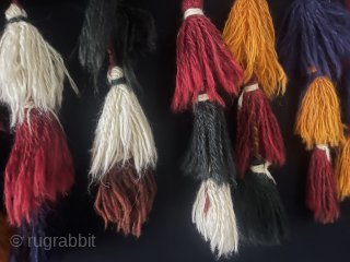 Antique Turkmen - Yomud pair of mini asmalyk & trapping. All very fine wool woven for dowry items and they are kept on their walls. Saturated natural colors. All tassels survived in  ...