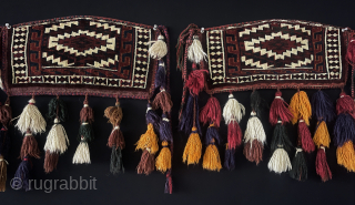 Antique Turkmen - Yomud pair of mini asmalyk & trapping. All very fine wool woven for dowry items and they are kept on their walls. Saturated natural colors. All tassels survived in  ...