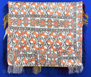 Tajikistan Kungrat silk embroidered mirror cover. Saturated natural colors with traditional lakai, Kungrat zoomorphic motifs. Russian printed cotton fabric backing and silk tassels.