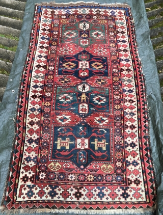 Great Caucasian rug from Karabagh probably made by Shahsavan!! Deep from the 19th century. Size: 220 cm x 112 cm approx. Some problems on the sides and lower pile in the lower  ...