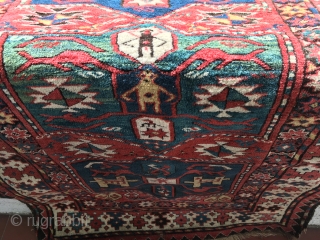 Great Caucasian rug from Karabagh probably made by Shahsavan!! Deep from the 19th century. Size: 220 cm x 112 cm approx. Some problems on the sides and lower pile in the lower  ...