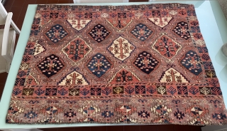121 cm x 86 cm antique and oold Chodor Chuval with grat natural dyes and unique ground colour. Exceptional piece!             